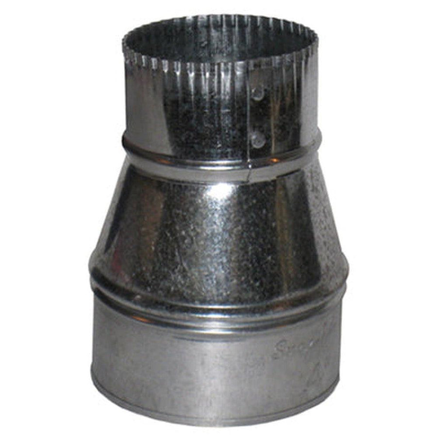 Silver galvanized metal 4x3 vent hose reducer for duct boxes.