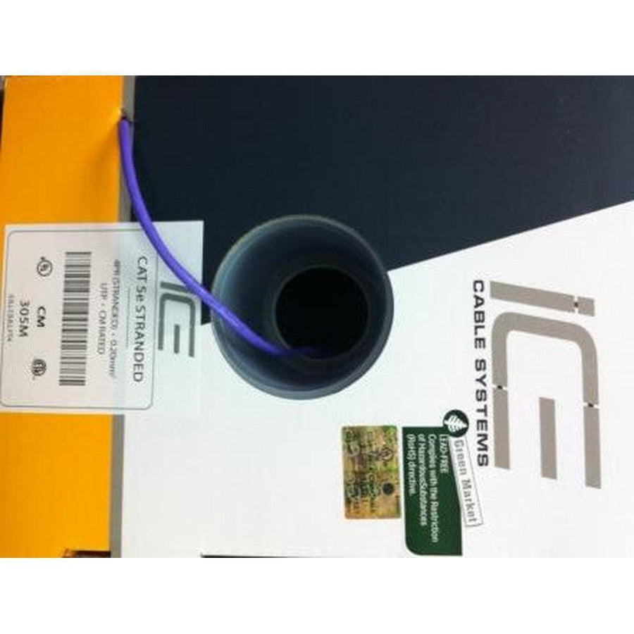 Purple ICE Cat 5e 4pr stranded 0.20mm cable spool with product label.