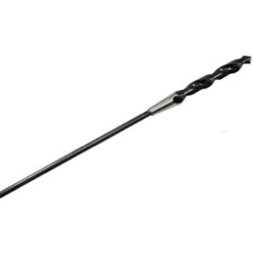 Black 72" flexible auger drill bit with a 3/8" diameter and screw-point tip for curved path drilling.