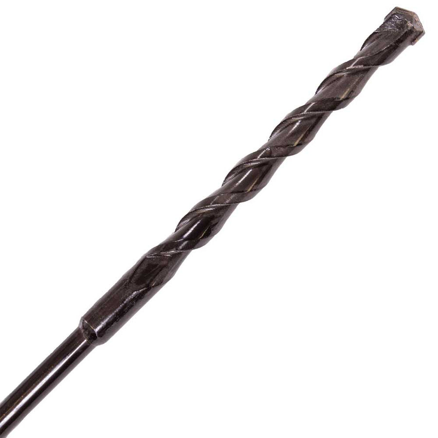 Long, dark gray LSDi Premium Freeform 3/8" x 36" masonry drill bit with a carbide tip and spiral flutes.
