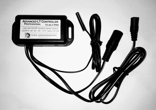 Black ABS Cool Components variable speed temperature controller with cables and remote sensor.