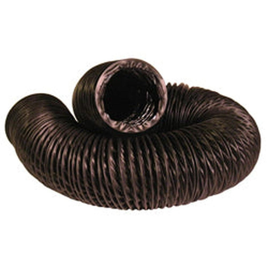 Black, flexible 3" PVC duct tubing, coiled for HVAC ventilation.