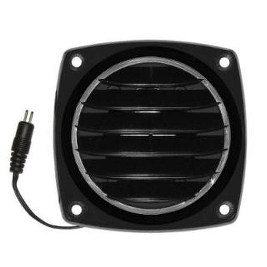 Black PVC Slim Vent with a circular louvered grille, four mounting holes, and a 2-pin FastWire connector.