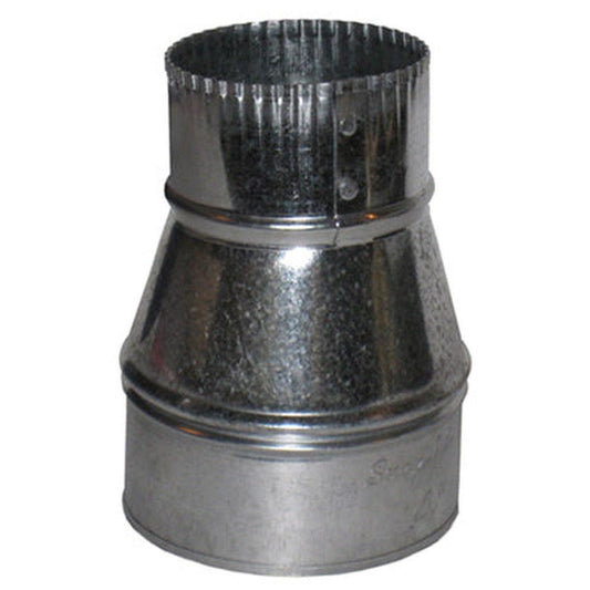 Silver galvanized metal 4x3 vent hose reducer for duct boxes.