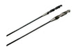 Two long, flexible black steel auger bits with silver screw-point tips for curved-path drilling.