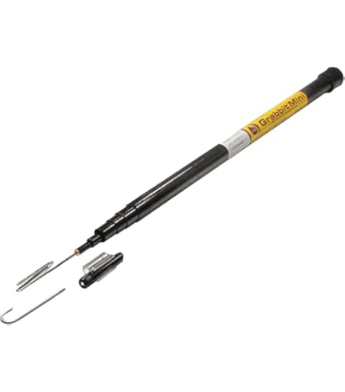 Green fiberglass telescoping Grabbit Mini push/pull rod with metal hook and grabber accessories.