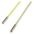 Two 3ft fiberglass push/pull rods with bullnose metal tips; one green, one yellow.