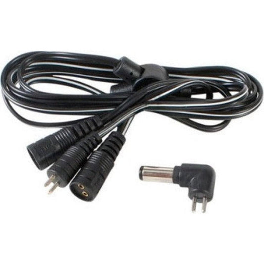 Black Y-cable power adapter with 24" leads, 2.1mm x 5.5mm DC plug, and two female connectors.