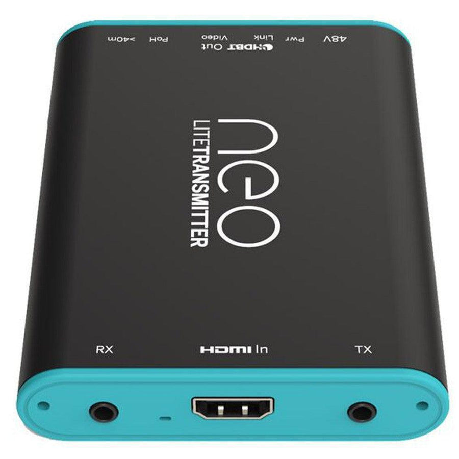 Black and teal Pulse-Eight neo:Lite HDMI Extender Transmitter with white text.