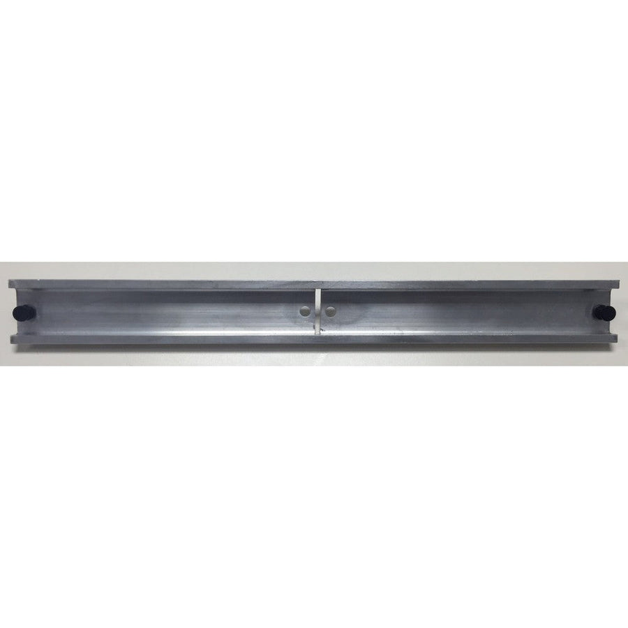 Silver 330mm Techmount Double Din Rail with center perforation and black panel pins.