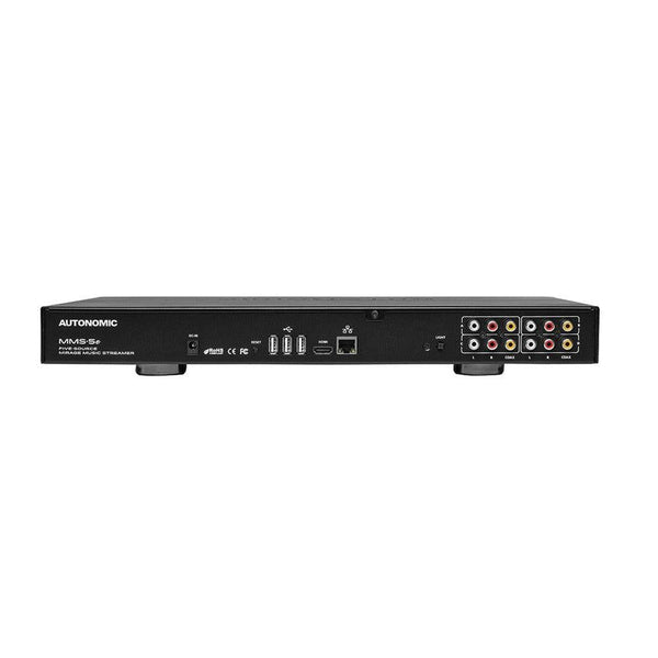 Rear view of a black Autonomic MMS-5e music streamer with various audio and video ports.