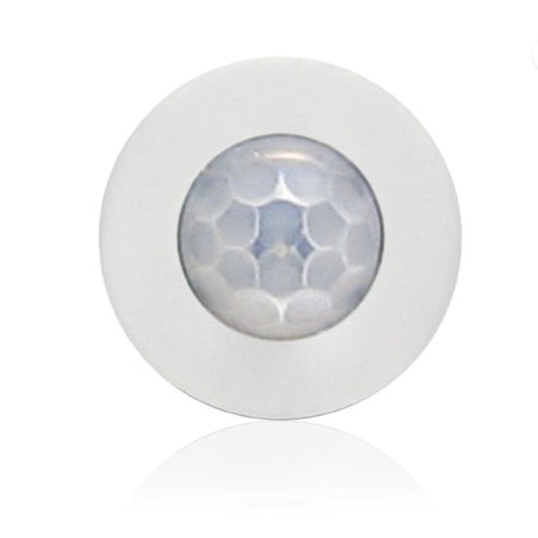 White circular motion sensor with a translucent, honeycomb-patterned dome in the center.
